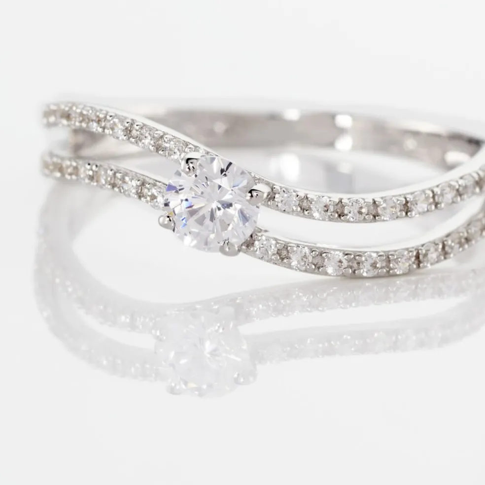Bague Vrille Double Or Blanc Oxyde De Zirconium