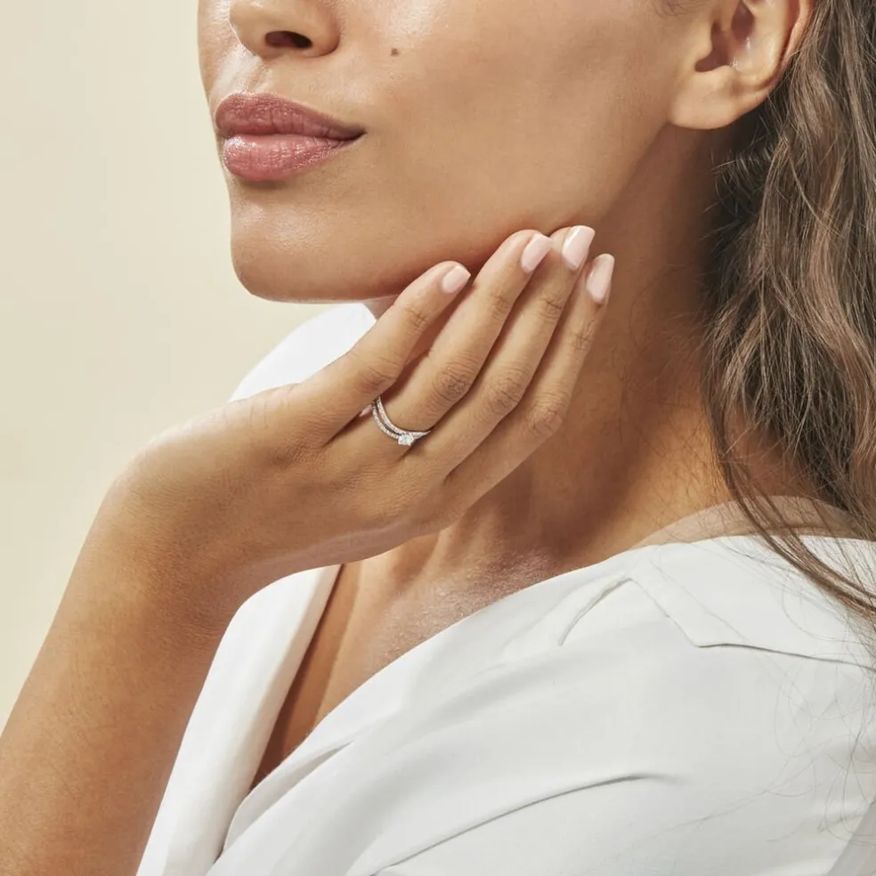 Bague Vrille Double Or Blanc Oxyde De Zirconium