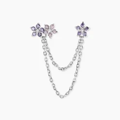 Bijou D'oreille Unitaire Purple Bloom Argent Blanc Oxyde De Zirconium