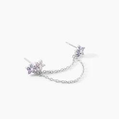 Bijou D'oreille Unitaire Purple Bloom Argent Blanc Oxyde De Zirconium