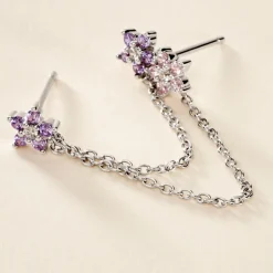 Bijou D'oreille Unitaire Purple Bloom Argent Blanc Oxyde De Zirconium
