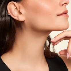 Bijoux D'oreilles Camelia Argent Rose Oxyde De Zirconium