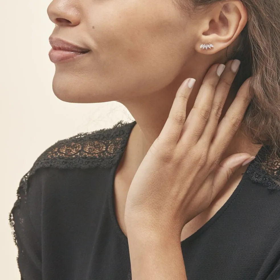 Bijoux D'oreilles Edma Or Blanc Oxyde De Zirconium