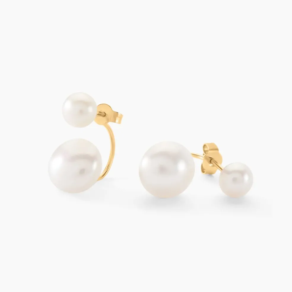 Bijoux D'oreilles Metisse Or Jaune Perle De Culture