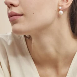 Bijoux D'oreilles Metisse Or Jaune Perle De Culture