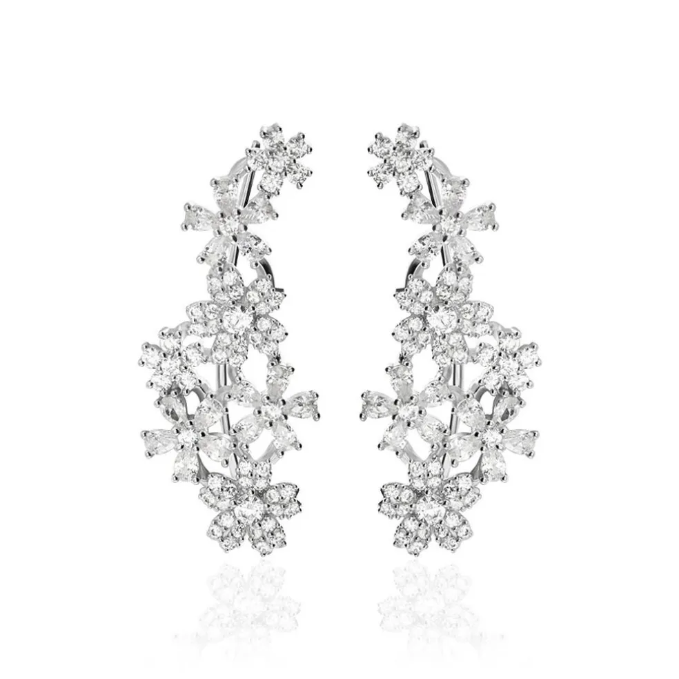 Bijoux D'oreilles Midnight Flower Argent Blanc Oxyde De Zirconium