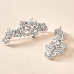 Bijoux D'oreilles Midnight Flower Argent Blanc Oxyde De Zirconium