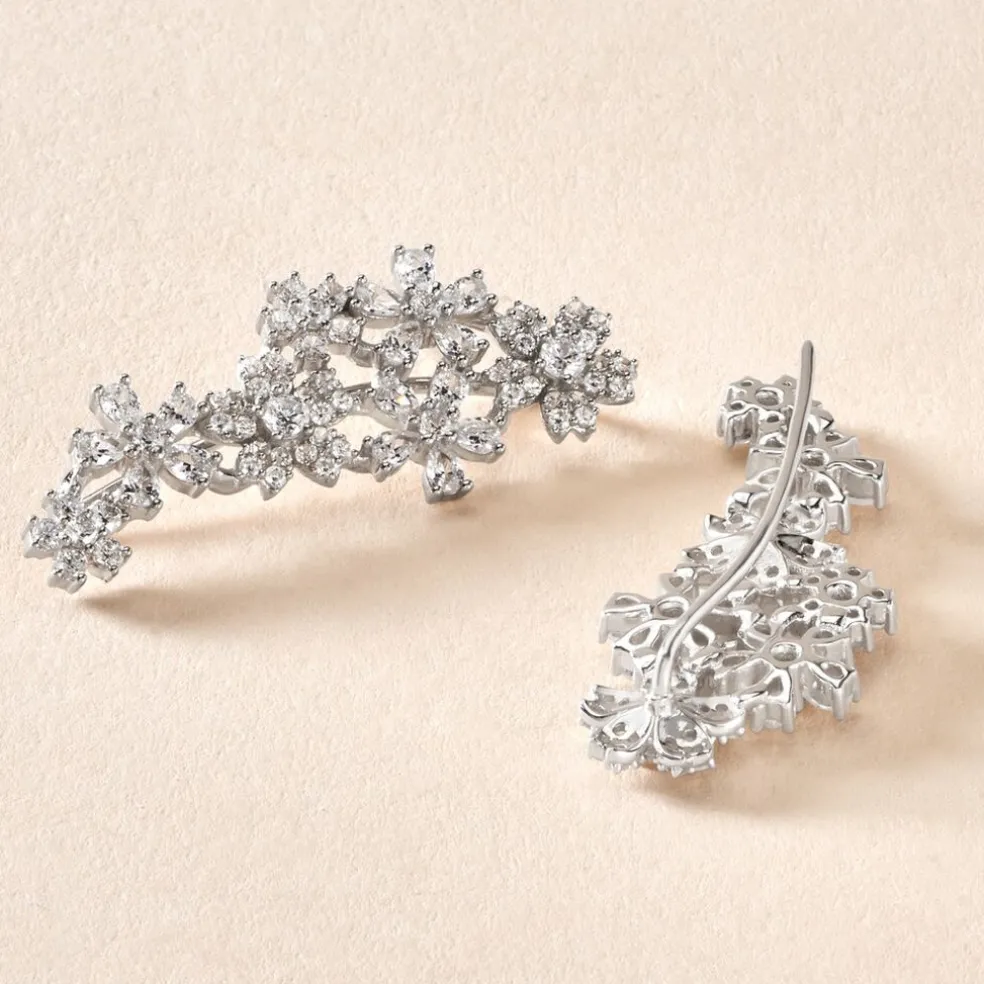 Bijoux D'oreilles Midnight Flower Argent Blanc Oxyde De Zirconium