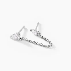 Bijoux D'oreilles Navette Argent Blanc Oxyde De Zirconium