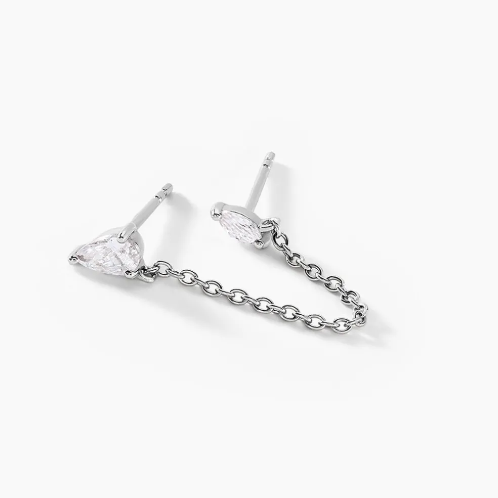 Bijoux D'oreilles Navette Argent Blanc Oxyde De Zirconium