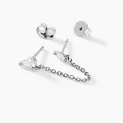 Bijoux D'oreilles Navette Argent Blanc Oxyde De Zirconium
