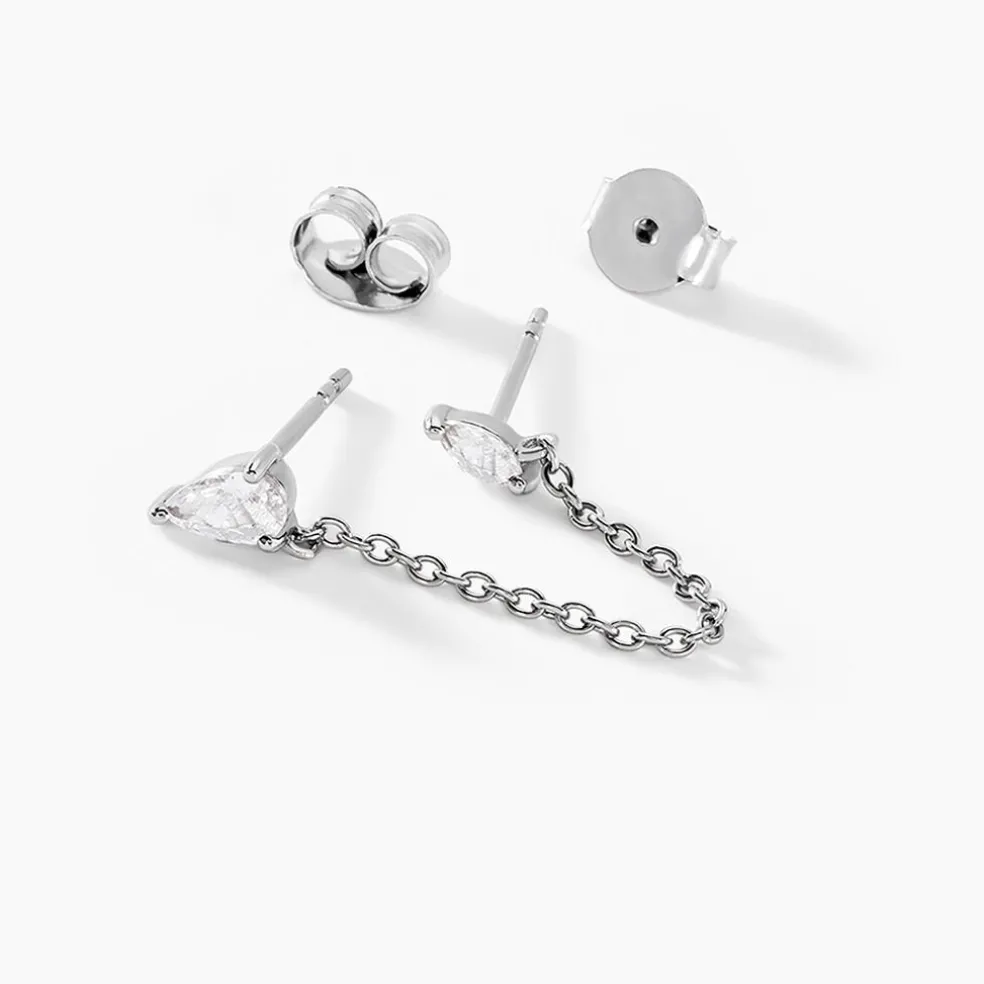 Bijoux D'oreilles Navette Argent Blanc Oxyde De Zirconium