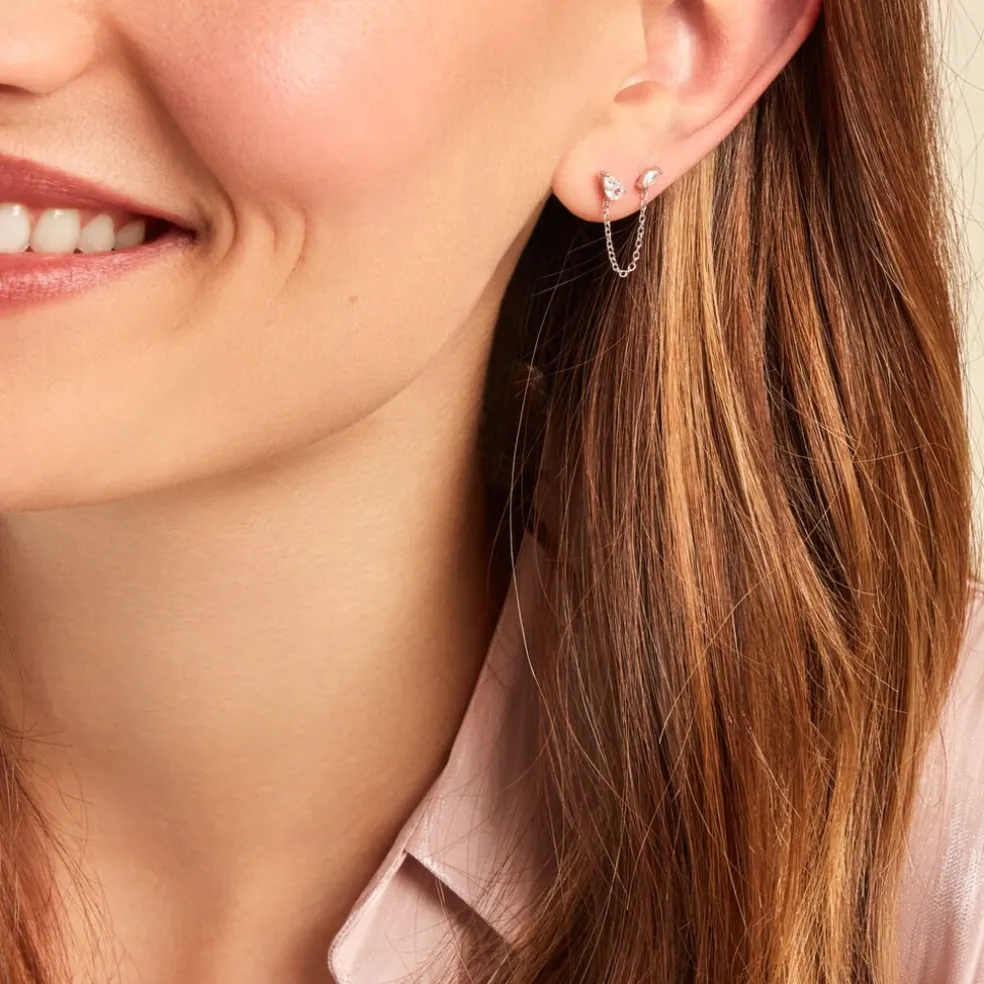 Bijoux D'oreilles Navette Argent Blanc Oxyde De Zirconium