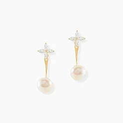 Bijoux D'oreilles Norah Or Jaune Perle De Culture Et Oxyde