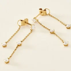 Bijoux D'oreilles Or Jaune Eclat D'etoile Oxyde De Zirconium