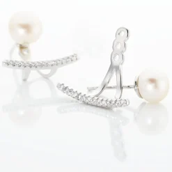 Bijoux D'oreilles Sylviane Argent Blanc Perle De Culture Et Oxyde