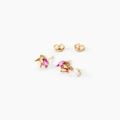 Boucle D'oreille Dépareillée Clematis Plaqué Or Jaune Spinelle Oxyde