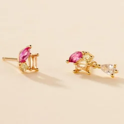 Boucle D'oreille Dépareillée Clematis Plaqué Or Jaune Spinelle Oxyde