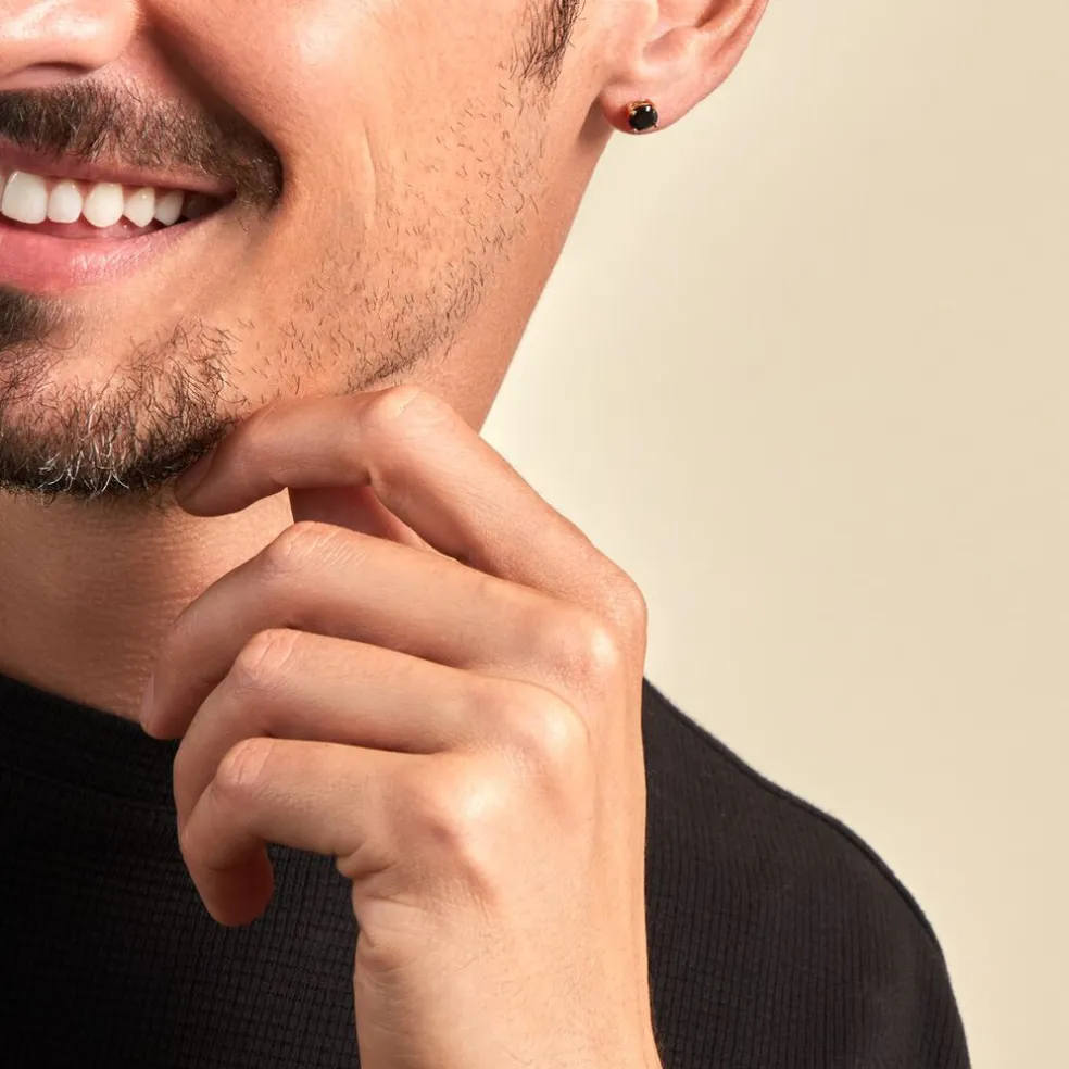 Boucle D'oreille Puce Unitaire Adam Plaqué Or Jaune Oxyde De Zirconium