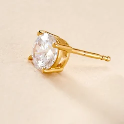 Boucle D'oreille Puce Unitaire Adam Plaqué Or Jaune Oxyde De Zirconium