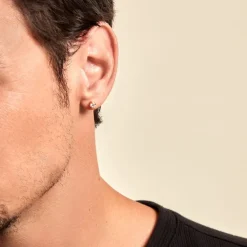 Boucle D'oreille Puce Unitaire Adam Plaqué Or Jaune Oxyde De Zirconium