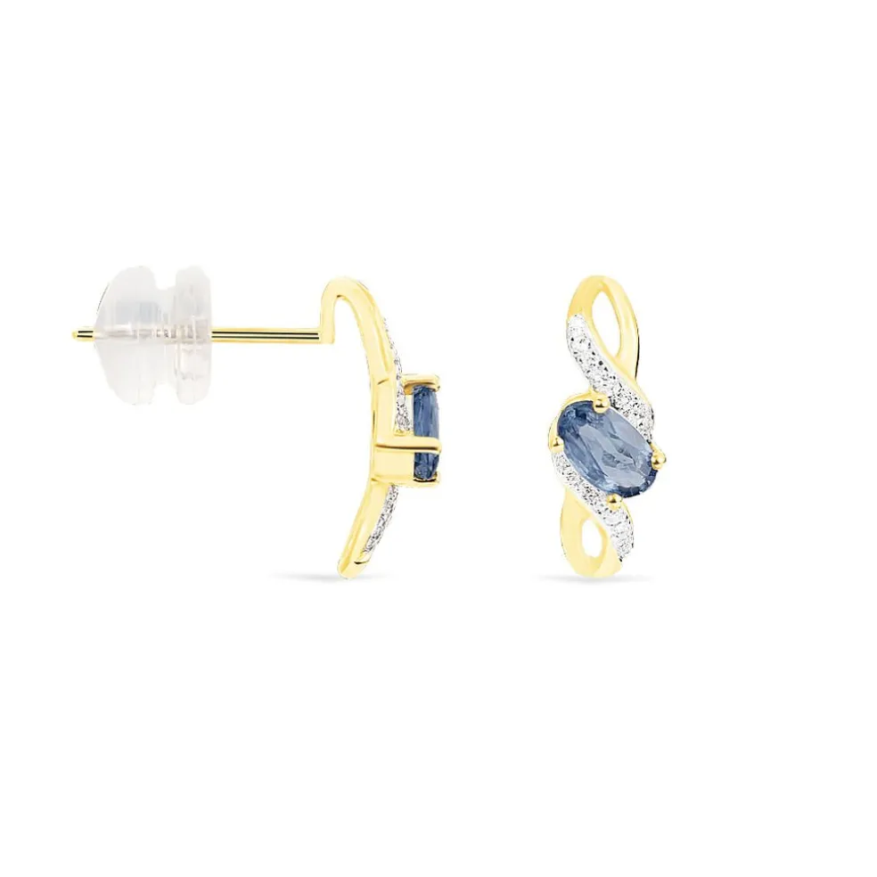 Boucles D'malia Oreilles Puces Malia Or Jaune Saphir Et Diamant