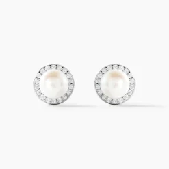 Boucles D'oreilles Clips Argent Blanc Valerio Perles Oxydes