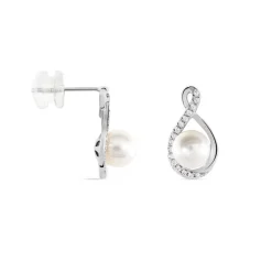 Boucles D'oreilles Davy Or Blanc Perle De Culture Oxyde