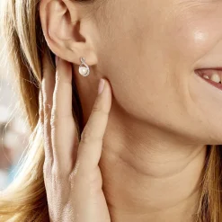 Boucles D'oreilles Davy Or Blanc Perle De Culture Oxyde
