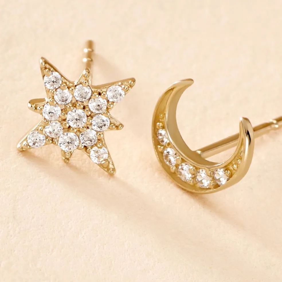 Boucles D'oreilles Dépareillées Munroe Or Jaune Oxyde De Zirconium