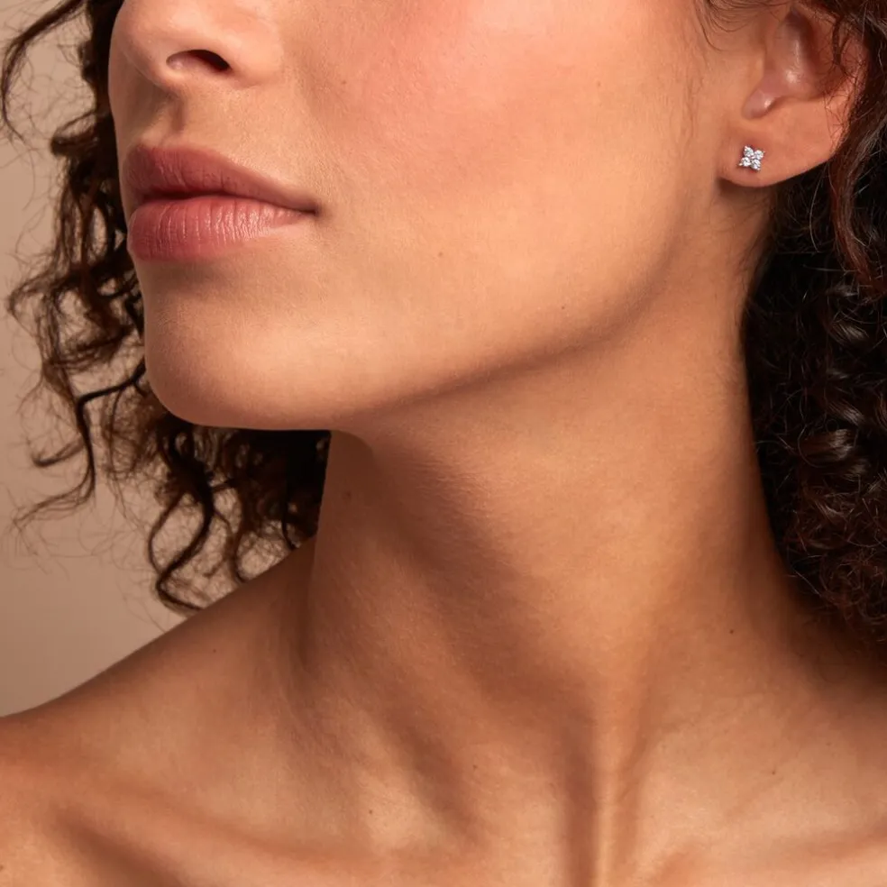 Boucles D'oreilles Dépareillées June Argent Blanc Oxyde De Zirconium