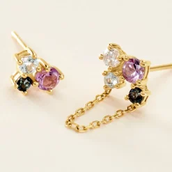 Boucles D'oreilles Dépareillées Printemps Précieux Or Jaune Améthyste