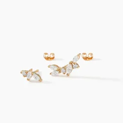 Boucles D'oreilles Dépareillées Jardins D'hiver Plaqué Or Oxyde