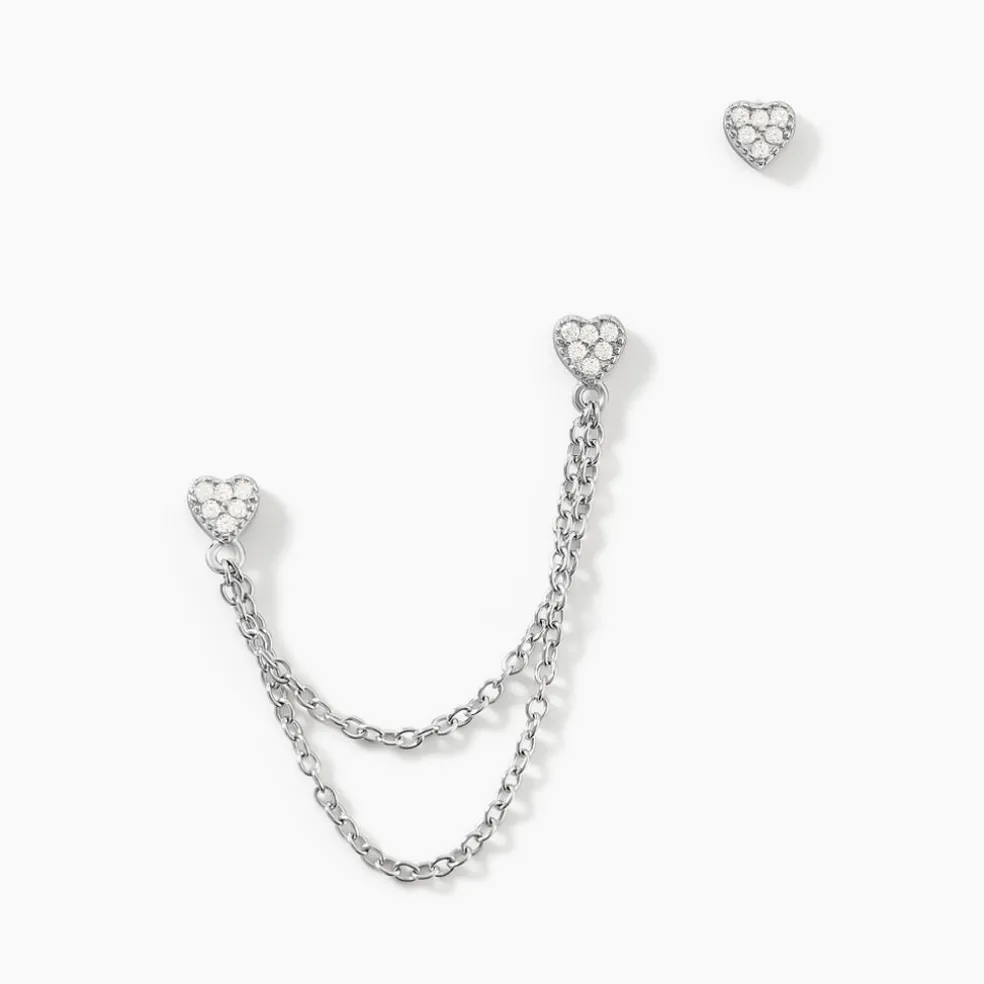 Boucles D'oreilles Dépareillées June Argent Blanc Oxyde De Zirconium