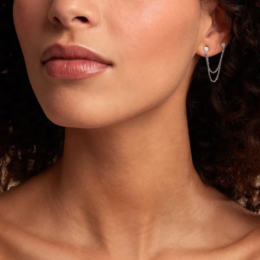 Boucles D'oreilles Dépareillées June Argent Blanc Oxyde De Zirconium