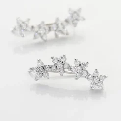 Boucles D'oreilles Grimpantes Sohalia Argent Blanc Oxyde De Zirconium
