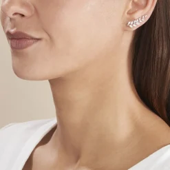 Boucles D'oreilles Grimpantes Sakira Argent Blanc Oxyde De Zirconium