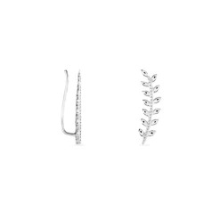 Boucles D'oreilles Grimpantes Folia Argent Blanc