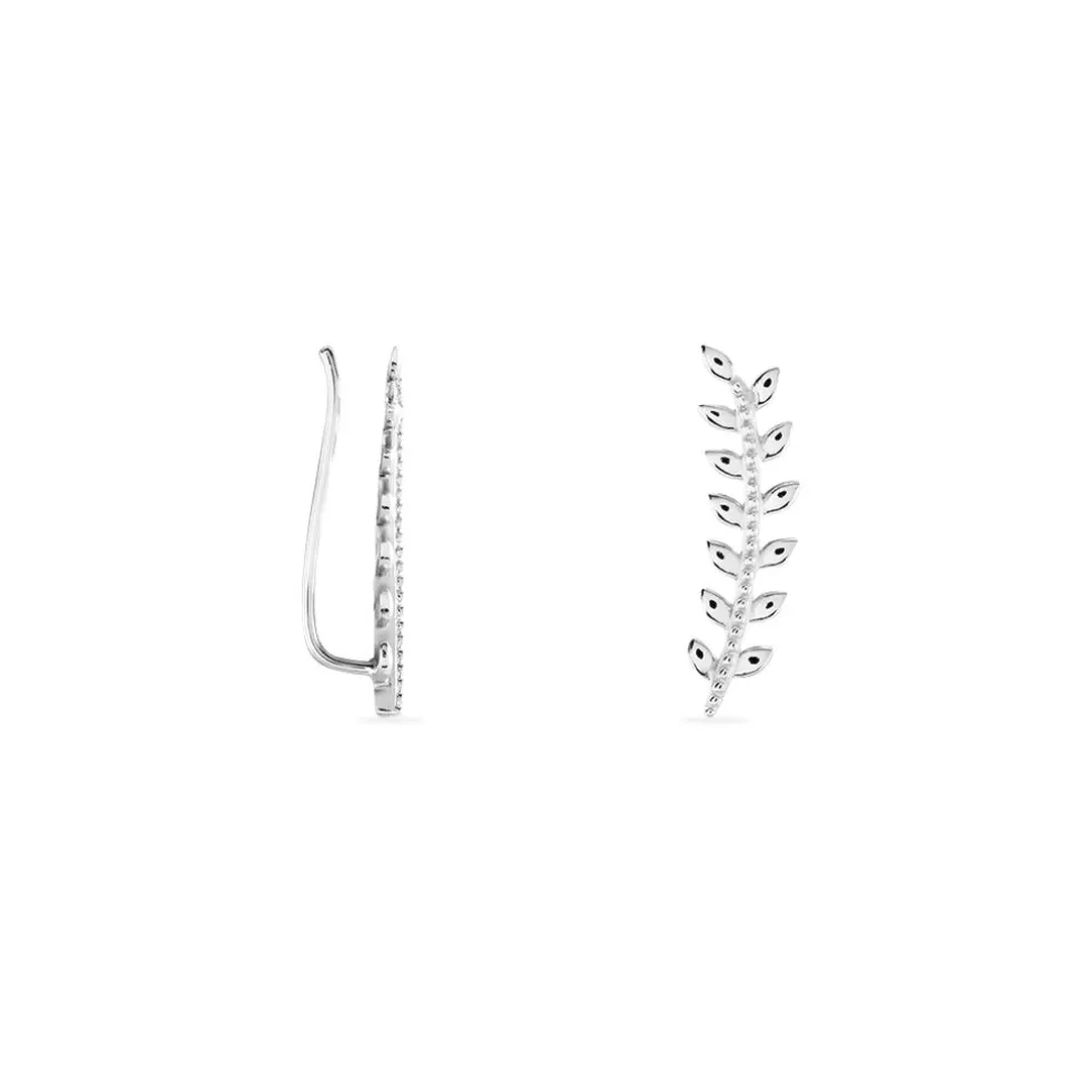 Boucles D'oreilles Grimpantes Folia Argent Blanc