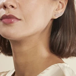 Boucles D'oreilles Grimpantes Folia Argent Blanc