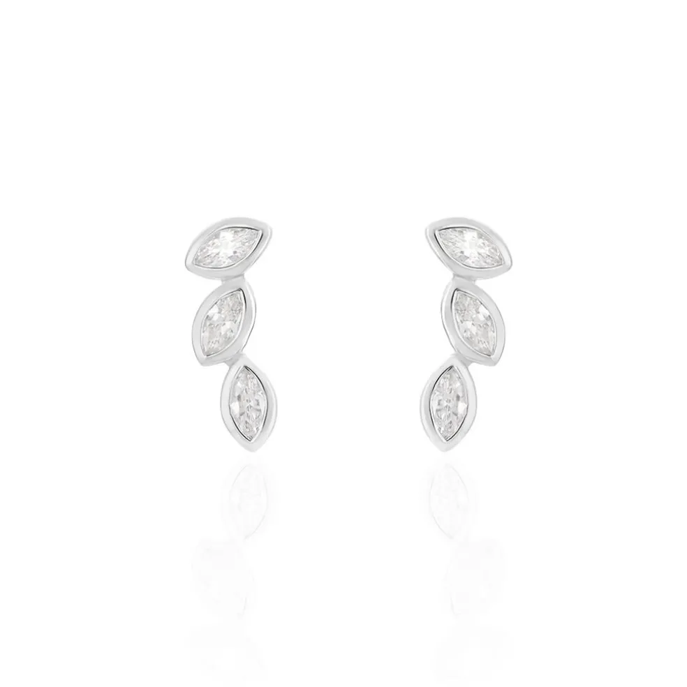 Boucles D'oreilles Grimpantes Elohane Argent Blanc Oxyde De Zirconium