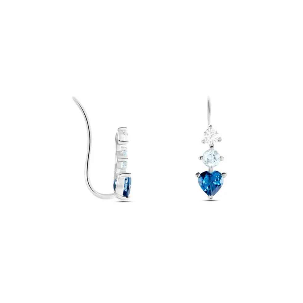 Boucles D'oreilles Lauressa Or Blanc Topaze Bleu Oxyde