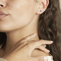 Boucles D'oreilles Lauressa Or Blanc Topaze Bleu Oxyde