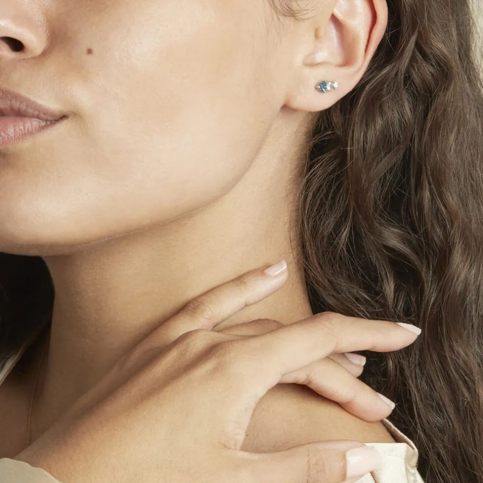 Boucles D'oreilles Lauressa Or Blanc Topaze Bleu Oxyde