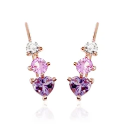 Boucles D'oreilles Lauressa Or Rose Amethyste Violet Oxyde