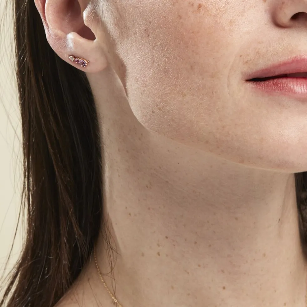 Boucles D'oreilles Lauressa Or Rose Amethyste Violet Oxyde