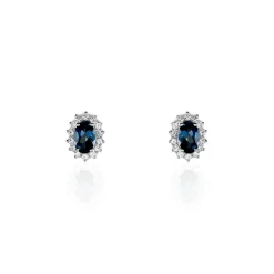 Boucles D'oreilles Or Blanc Quintilla Topazes London Blue Et Oxydes