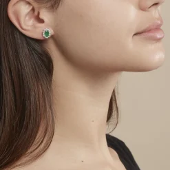 Boucles D'oreilles Or Jaune Emeraude Diamants