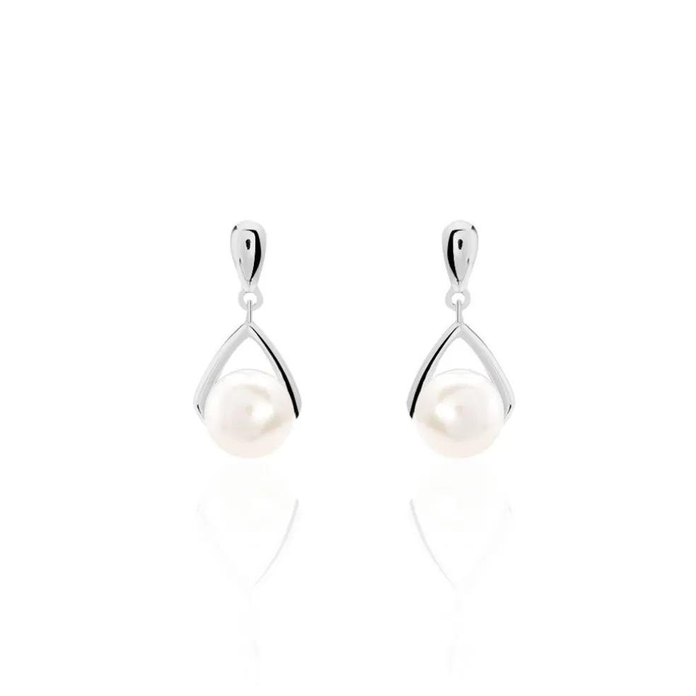 Boucles D'oreilles Pendantes Adelina Argent Blanc Perle De Culture