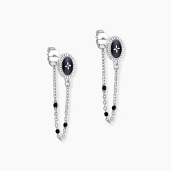 Boucles D'oreilles Pendantes Polka Argent Blanc